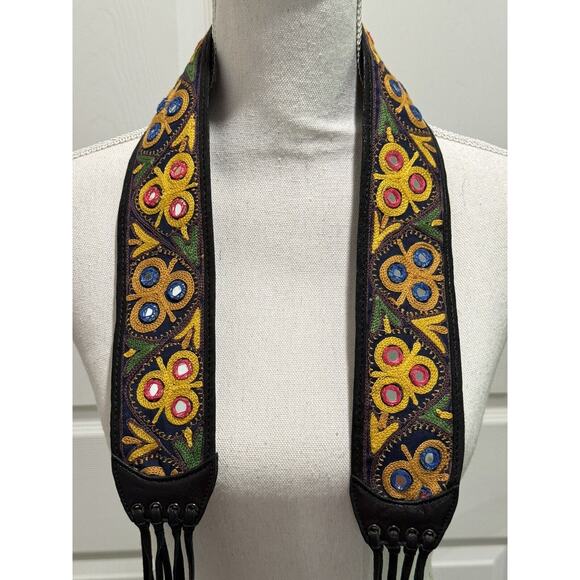 STREETS AHEAD Black Leather Colorful Discs SMALL Gypsy Hippie Boho Tie Belt NEW main image 4